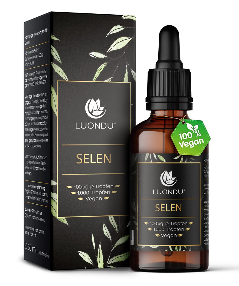 Luondu selenium drops 200µg high dose 50ml vegan & liquid - 100 µg selenium per drop I sodium selenite with the highest bioactivity - NewNest Australia