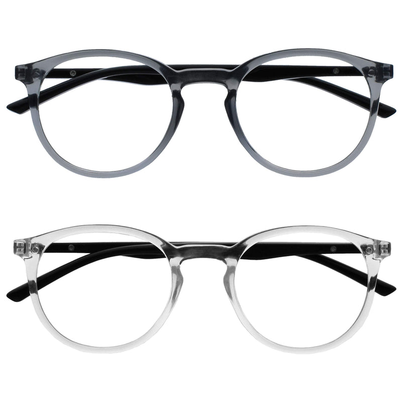 OPULIZE Met Reading Glasses Pack of 2 Slim Round Frame Spring Hinges Scratch Resistant Transparent Gray Transparent Black Men Women RR60-7C +1.50 Gray Black Arms / Clear Black Arms +1.50 Diopters - NewNest Australia