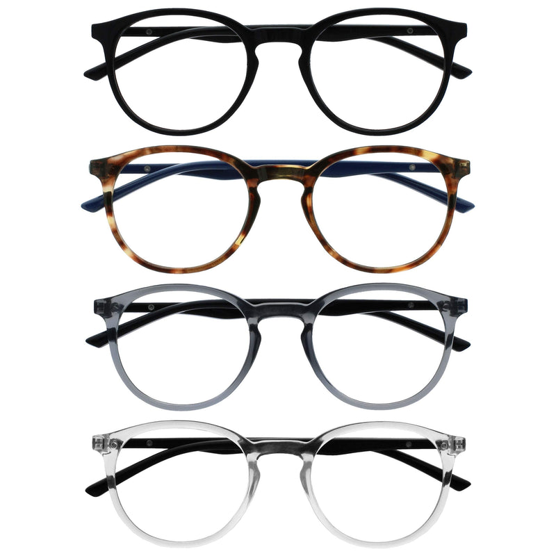 Opulize Met 4 Pack Reading Glasses Large Round Black Brown Gray Clear Men Women Spring Hinges RRRR60-127C Black / Brown / Gray / Clear +1.50 Diopter Single - NewNest Australia