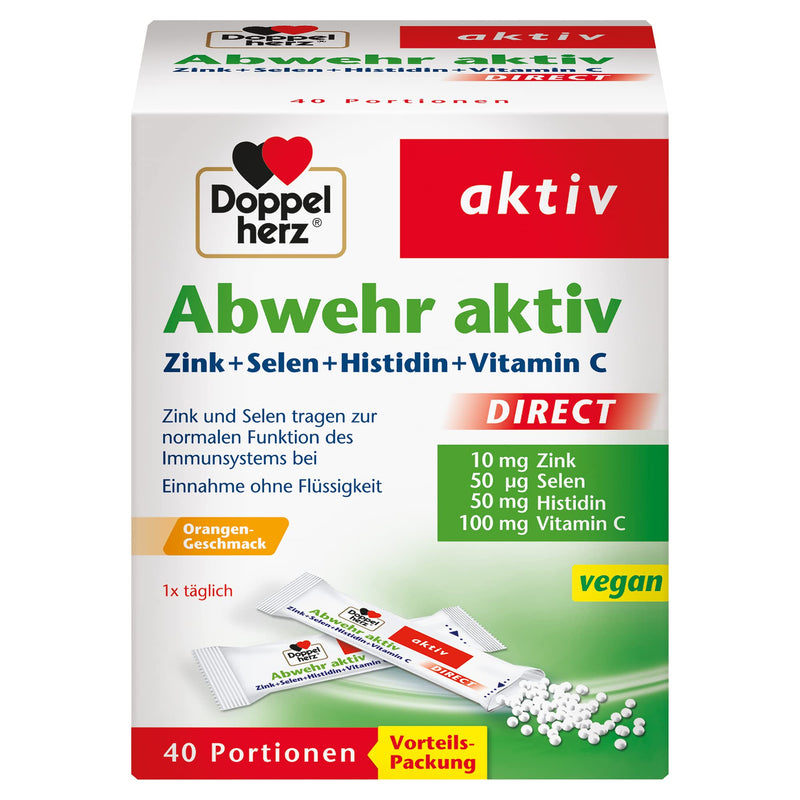 Doppelherz Defense Active DIRECT with Orange Flavor - Dietary Supplement with Zinc, Selenium & Vitamin C to Support the Immune System Plus Histidine - 40 Servings 40 Servings (Pack of 1) - NewNest Australia