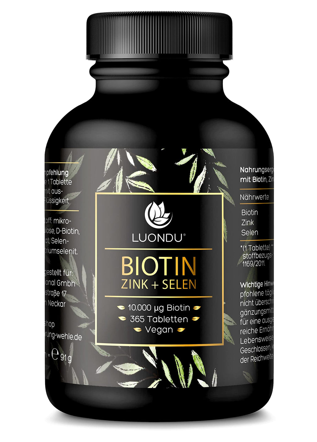 Biotin high dose - 10,000 mcg per tablet (365 vegan tablets 1 year) - Biotin Zinc Selenium Complex - Biotin for hair, skin and nails - NewNest Australia