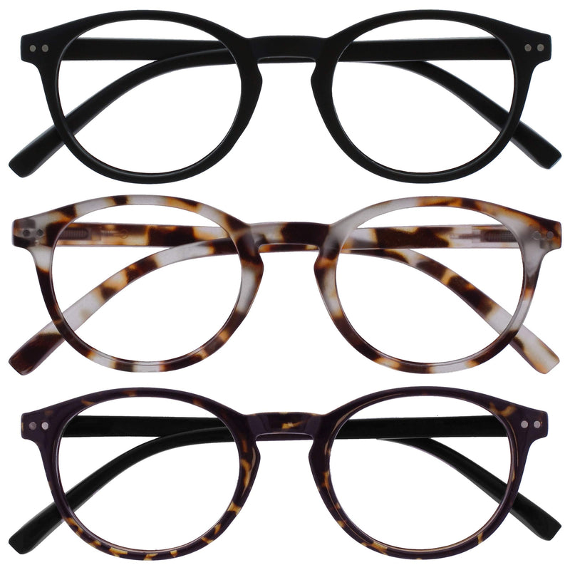 OPULIZE Zen Reading Glasses Pack of 3 Small Round Frame Spring Hinges Scratch Resistant Matte Black Light Brown Dark Brown Men Women RRR24-11T2 +1.00 Black / Light Brown / Dark Brown +1.00 Diopter - NewNest Australia