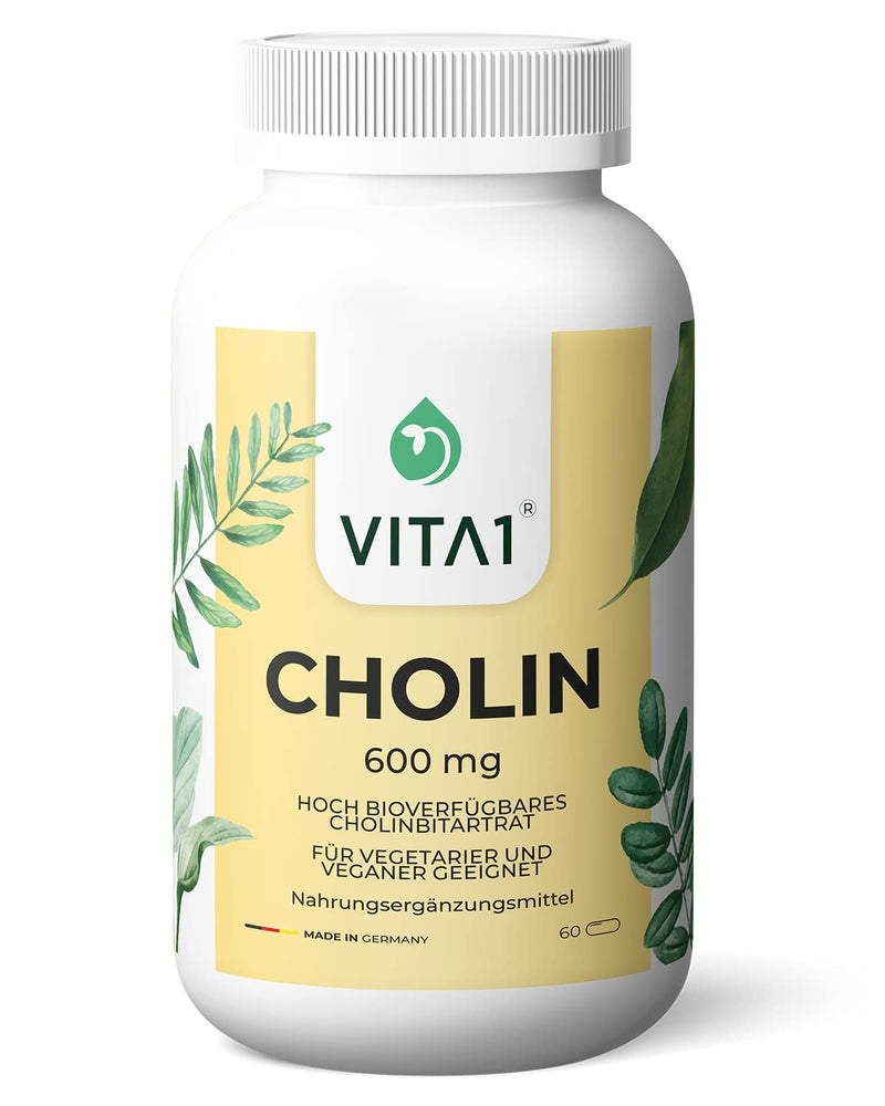 Choline 600mg • 60 capsules • for normal fat metabolism • VITA1 • Choline capsules for vegans and vegetarians - NewNest Australia
