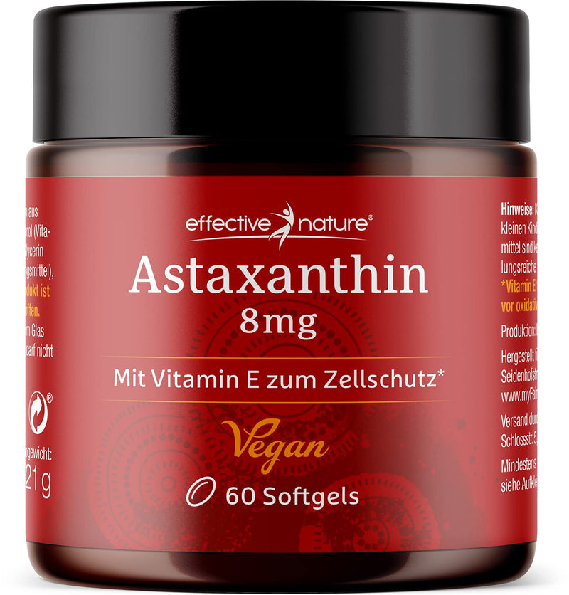 Astaxanthin vegan - 60 capsules for one month - Developed and produced in Iceland - Astaxanthin capsules high dose with 8 mg per day - With vitamin E - NewNest Australia