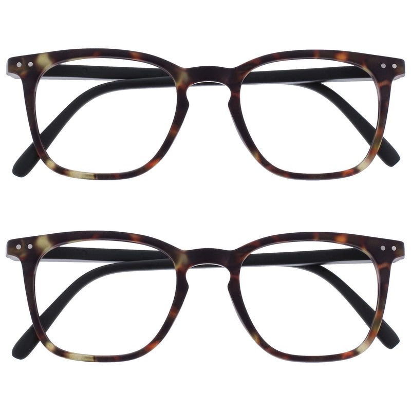 OPULIZE Bex Reading Glasses Pack of 2 Large Square Cool Designer Frame Spring Hinges Scratch Resistant Matte Brown Tortoiseshell Men Women RR64-2 +1.50 Matte Brown Tortoiseshell with Black Arms +1.50 Diopters - NewNest Australia
