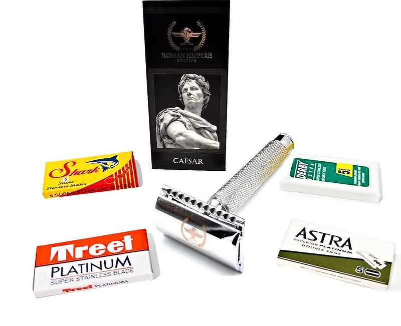 Roman Empire Shaving Caesar Safety Razor - Elegant Safety Razor For Men And Women - Wet Razor Set Including 20 Razor Blades From Astra, Derby, Shark, Treet - Razor Set - NewNest Australia