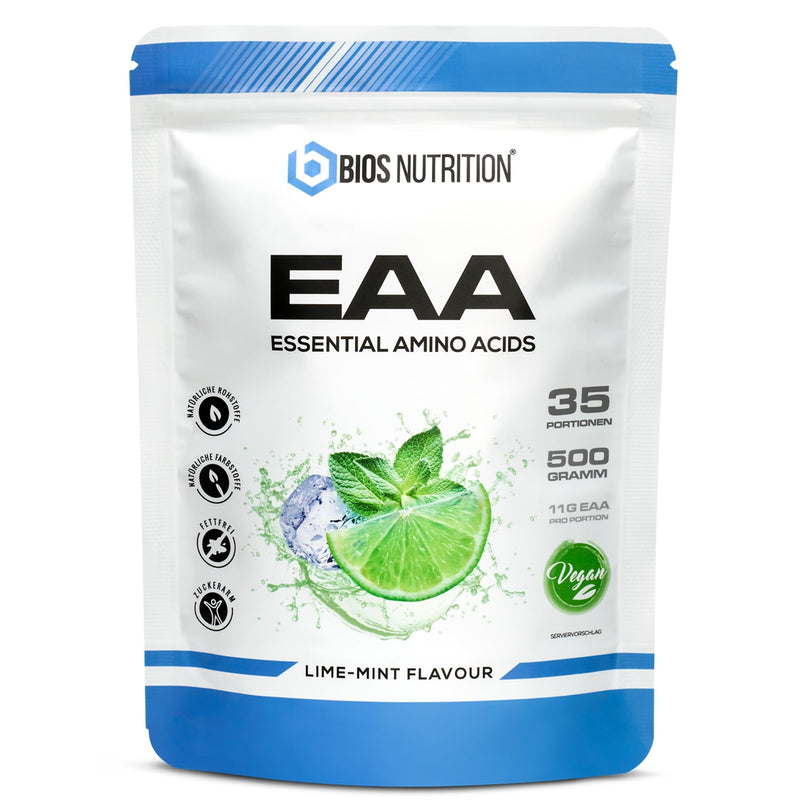 EAA powder LIME MINT 500gr - essential amino acids - 11gr protein per serving - without bad aftertaste - vegan & high dosage - BIOS Nutrition (Made in Germany) 500g (pack of 1) - NewNest Australia