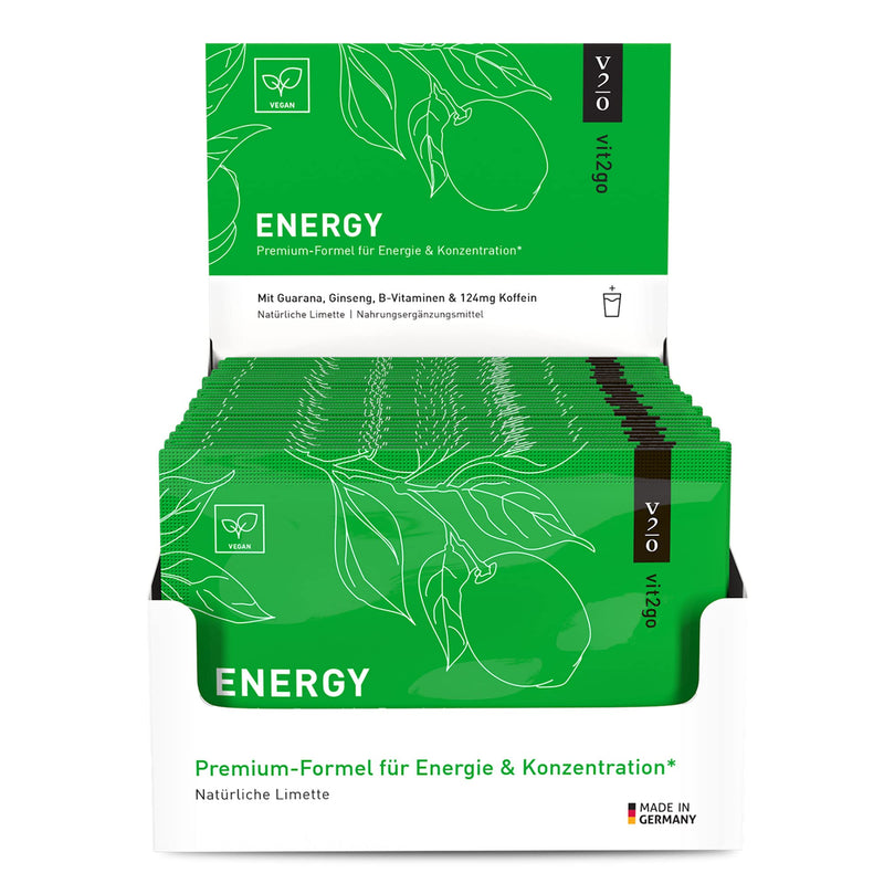 Vit2Go Energy Powder Drink With Caffeine Shot (124 Mg), Taurine And Guarana, Energy Drink Powder Against Fatigue, Concentration Booster With Vitamin B Complex (30 Sachets) - NewNest Australia