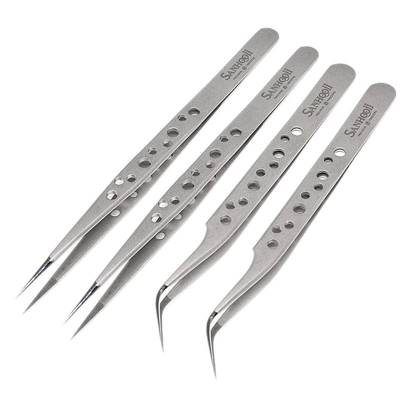 4 Pieces Sanhooii Tweezers Set, 4 Pieces, Anti-Static Stainless Steel, Precise Esd Tweezers, 2 Straight, 2 Curved For Repair Tools For Electronics, Jewelry Making, Industry, Grip Silver - NewNest Australia