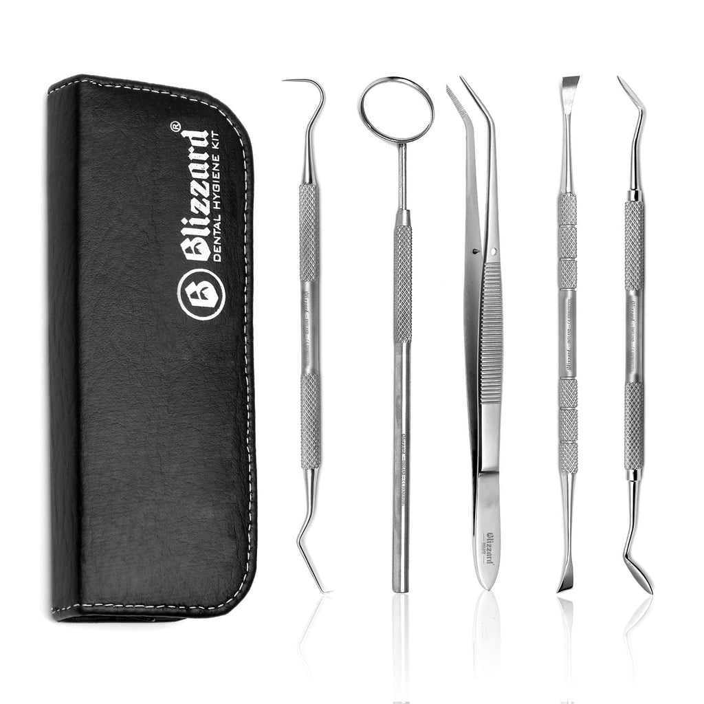 Blizzard - Dental care set 5 pieces - dental mirror, dental tweezers, dental probe, tartar remover and double-sided hand chisels 5 pieces (pack of 1) - NewNest Australia