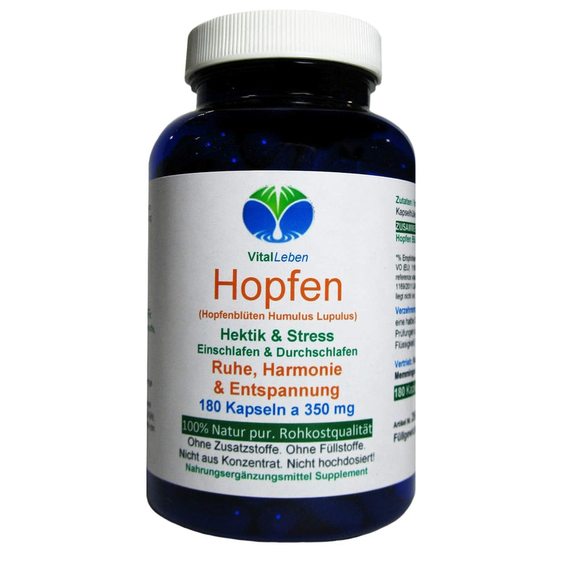 HOPS - Pure hop blossoms (Humulus Lupulus). 180 hop flower powder capsules each 350mg. Peace and relaxation during hectic times and stress. Menopause harmony. PURE NATURE - without ADDITIVES. 26655-180 - NewNest Australia