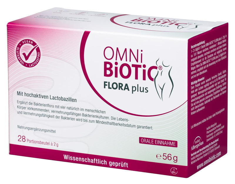 OMNi BiOTiC FLORA plus | 28 servings (56g) | 4 bacterial strains | 10 billion germs per daily dose | powder | With vitamin C | Vegan | Gluten free | Lactose free | For daily use | Simply drink 28 servings (pack of 1) - NewNest Australia