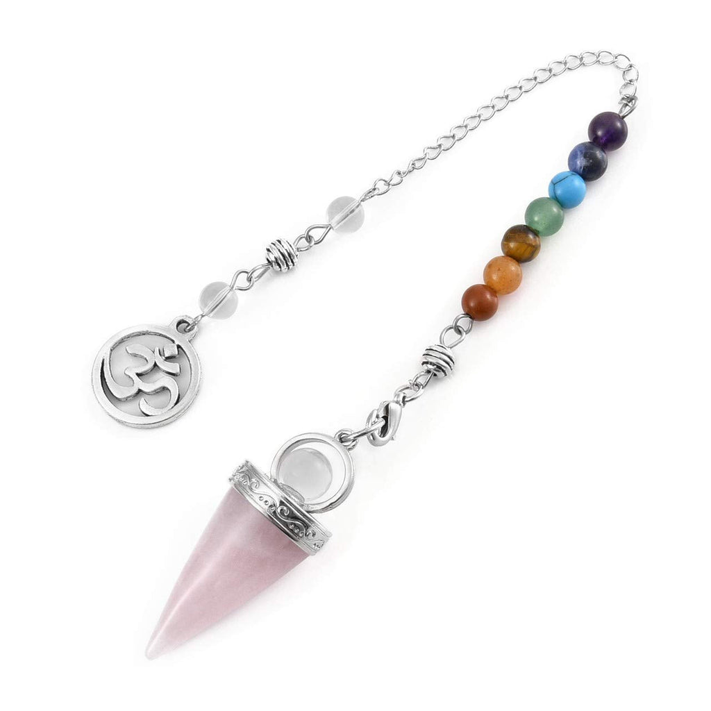 CrystalTears Gemstone Pendulum Esoteric Chakra Stones Cone Pendant with Chain for Divination Reiki Healing Meditation Jewelry/Rose Quartz Rose Quartz - NewNest Australia