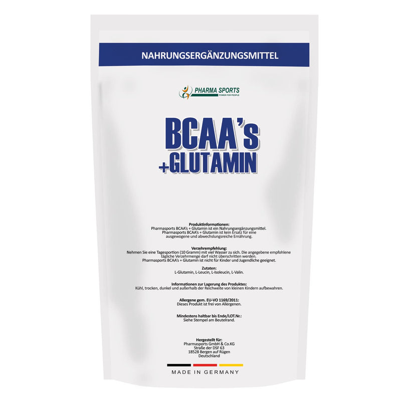 BCAA/L-Glutamine 500g powder 50/50 mixture 100 percent pure, amino acids premium quality | Purely plant-based without artificial flavors | Made in Germany | - NewNest Australia