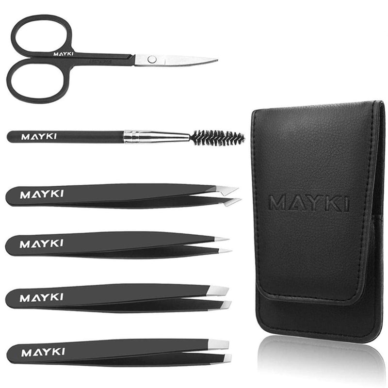 Mayki Eyebrow Tweezers Set Of 6, Professional Stainless Steel Beauty Tool For Women/Men, Precise Eyebrow Plucking Set For Facial Hair Removal/Ingrown Hair/Splitter/Tick Remover - NewNest Australia