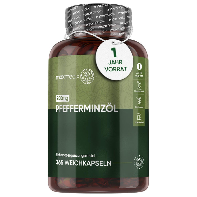 Peppermint oil soft capsules - 200mg peppermint oil per softgel - 365 peppermint oil capsules for 1 year supply - Tested & herbal ingredients - For your well-being - Pure peppermint - maxmedix peppermint oil capsules - NewNest Australia