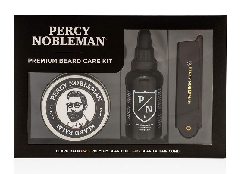 Percy Nobleman Premium Beard Grooming Kit, a limited edition beard grooming kit, includes a premium beard oil, beard balm and foldable comb. - NewNest Australia