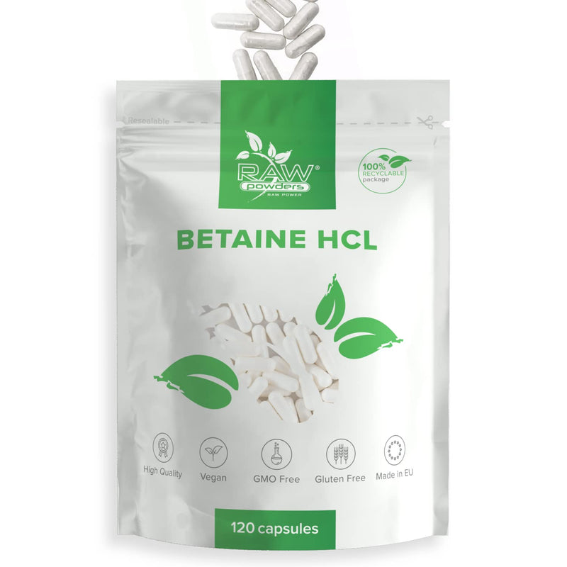 Betaine Hydrochloride 650 Mg 120 Capsules High Dose - Digestive Enzymes - Easily Digestible Betaine Hcl Vegan Dietary Supplement - Supports Heart Joints Liver - From Raw Powders - NewNest Australia