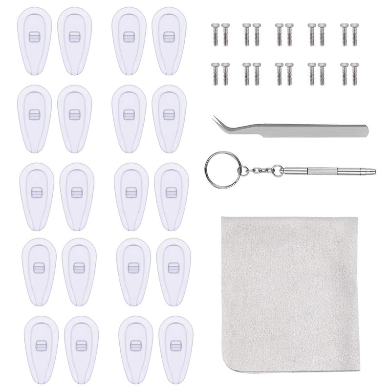 Dokpav Glasses Repair Set, 10 Pairs Air Chamber Nose Pads Silicone Non-Slip Glasses Nose Pads Soft Silicone Screw Glasses Nose Pads With Screws Tweezers And Cleaning Cloth, Transparent - NewNest Australia