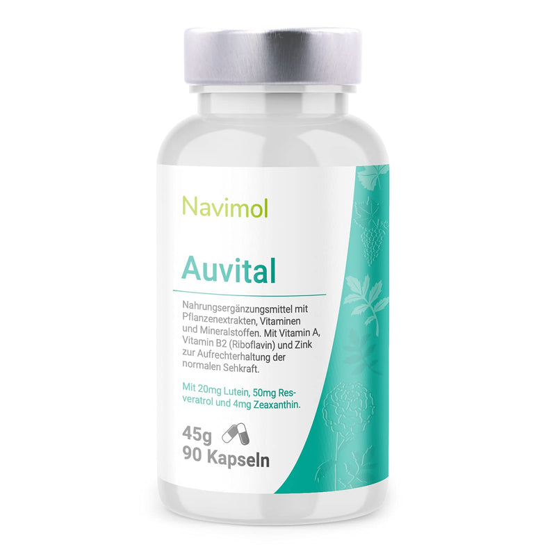 Auvital - 90 capsules | Dietary supplement: With vitamin A, vitamin B2 (riboflavin) & zinc to maintain normal vision | 20mg lutein | 50 mg resveratrol | 4mg zeaxanthin - NewNest Australia