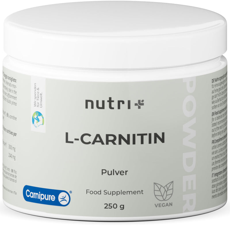 L-Carnitin Carnipure Powder - 100% Pure L-Carnitine Tartrate Ultrapure Powder 250 G By Lonza - 3000 Mg Carnitine Powder Per Serving Without Additives - Nutri-Plus Vegan - NewNest Australia
