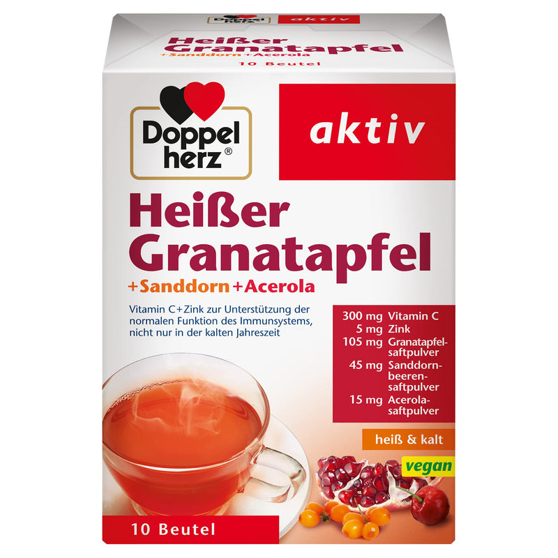 Doppelherz Hot Pomegranate with Vitamin C - To Support the Normal Function of the Immune System - Plus Sea Buckthorn and Acerola - 1 x 10 Bags of Hot Pomegranate + Sea Buckthorn + Acerola 10 Pieces (Pack of 1) - NewNest Australia