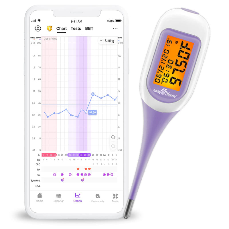 Easy@Home Basal Thermometer Fertility Thermometer For Cycle Control And Ovulation Tracking With Premom App, Digital Thermometer With Blue Backlight Lcd Display (Bluetooth Violet) Bluetooth Violet - NewNest Australia