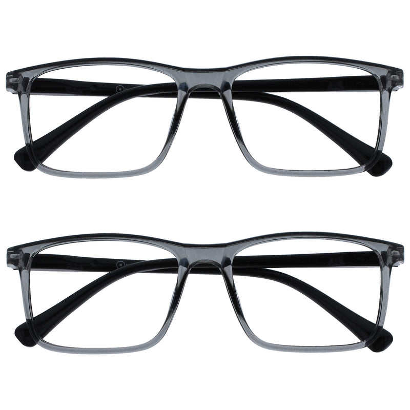OPULIZE Ink Reading Glasses Pack of 2 Large Rectangular Frame Spring Hinges Scratch Resistant Men Women RR4 Transparent Gray Front with Black Arms +1.50 Diopter Single - NewNest Australia