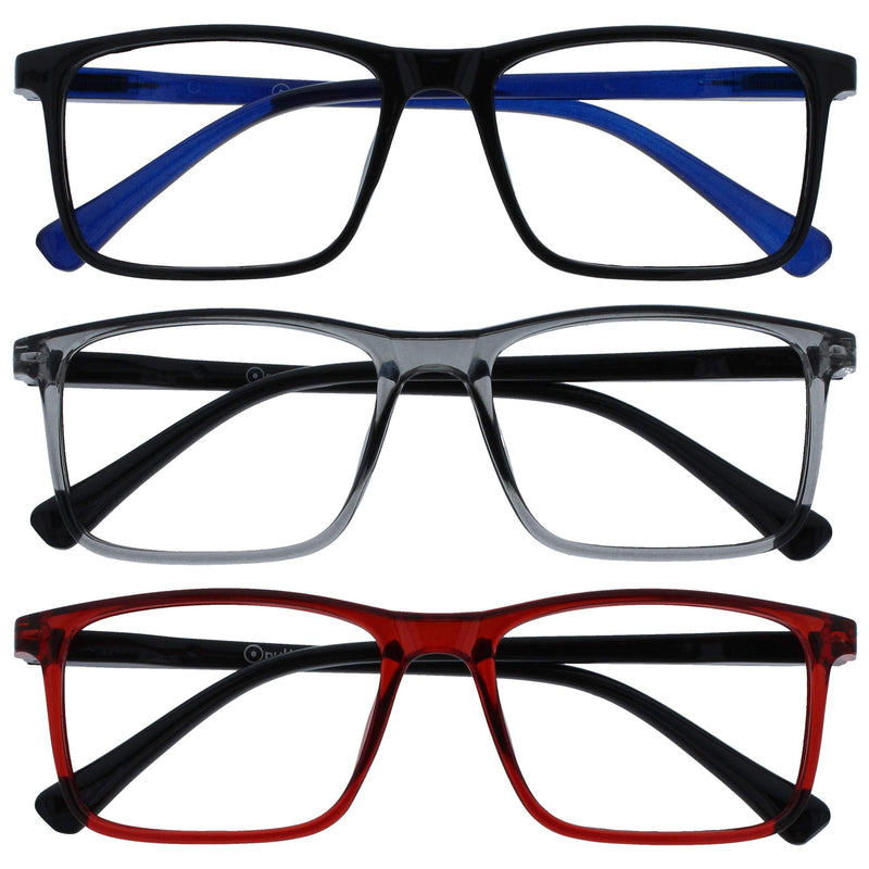 OPULIZE Ink Pack of 3 Reading Glasses Large Men Women Spring Hinges Reading Aid RRR4 Modern +2.00 Diopter Single - NewNest Australia