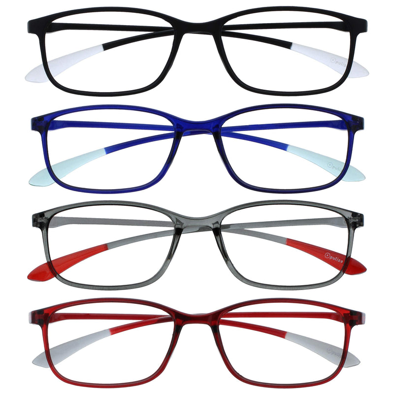 OPULIZE Ice Reading Glasses Pack of 4 Ultralight Frame Scratch-Resistant Matte Black Crystal Blue Crystal Gray Crystal Dark Red Men Women RRRR61-137Z +3.00 +3.00 Diopters Black / Dark Blue / Gray / Dark Red - NewNest Australia