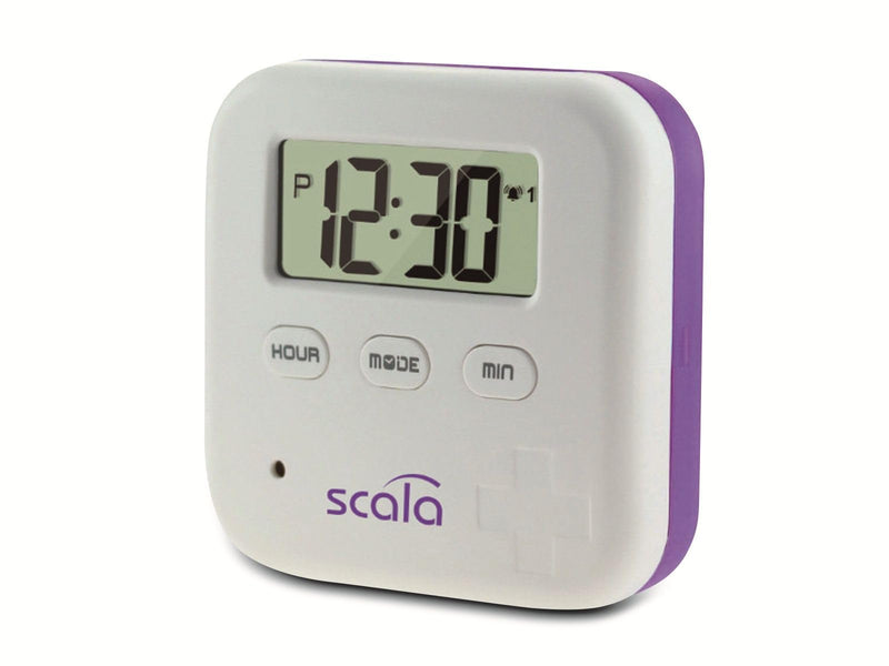 scala pill box timer 4 compartments, 5 alarm times white - NewNest Australia
