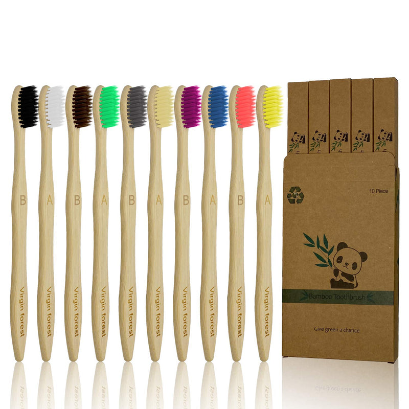 Pack Of 10 Bamboo Toothbrushes With Soft Bristles, Natural Eco Friendly Biodegradable Charcoal Toothbrushes, Bpa Free Recyclable Wooden Toothbrush Set‚¶ 10 Pieces (Soft Bristles) - NewNest Australia