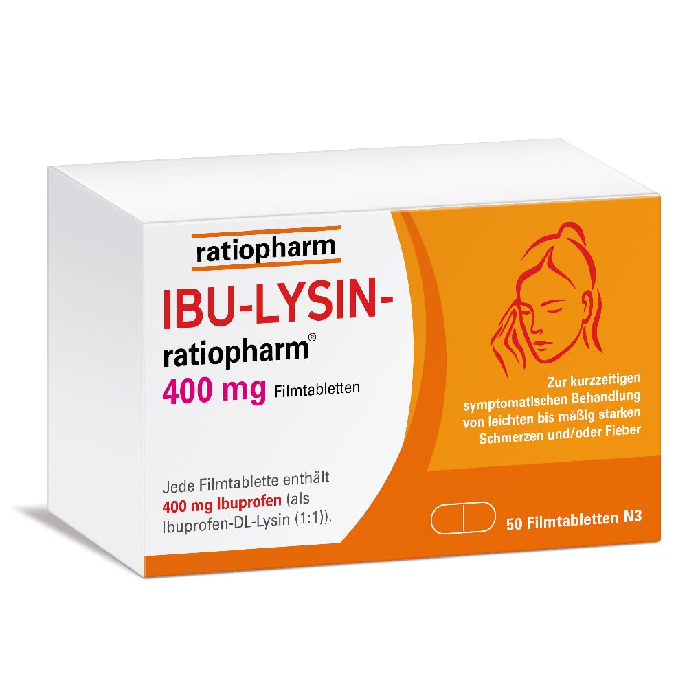 IBU-LYSIN-ratiopharm 400 mg film-coated tablets: The quick help against pain. Painkillers with the active ingredient ibuprofen-lysine, 50 pieces 50 pieces (pack of 1) - NewNest Australia