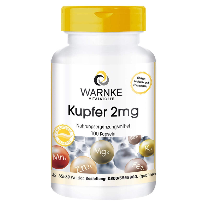 Copper capsules - 2mg - vegan - 100 capsules - made from copper bisglycinate | Warnke vital substances - NewNest Australia