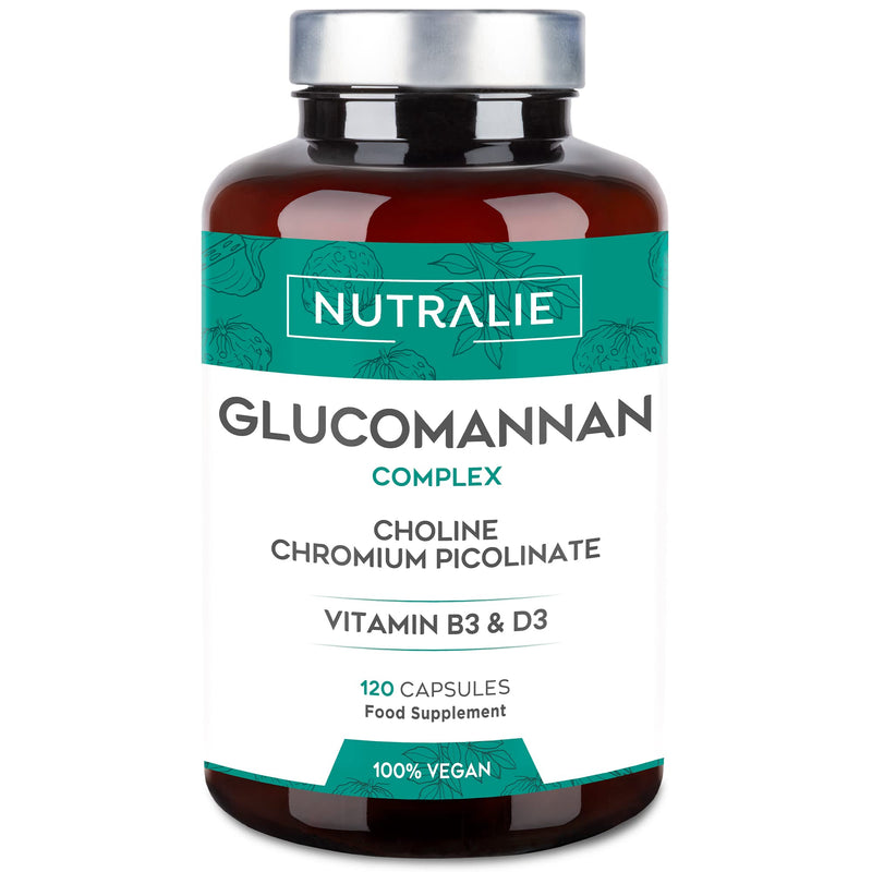 Nutralie Glucomannan Konjac | Helps Lose Weight, 100% Natural Appetite Suppressant With Choline Bitartrate, Chromium Picolinate And Vitamins B3 And D3 | 120 Vegan Capsules - NewNest Australia