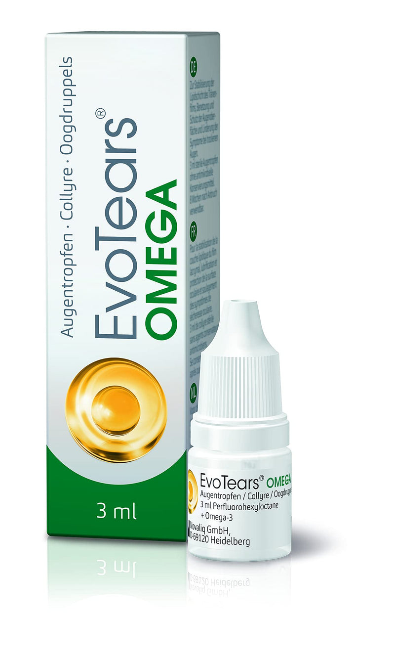 EvoTears® OMEGA eye drops for dry and irritated eyes, with Omega 3 - unique due to perfluorohexyloctane and water-free, 3ml - NewNest Australia