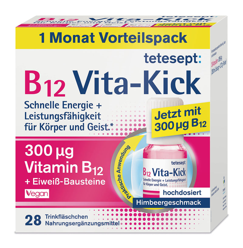 Tetesept B12 Vita-Kick Drinking Pads - Nutritional Supplements For Fast Energy & Performance - Vitamin B12 Ampoules With Protein Building Blocks - Monthly Pack Of 28 Drinking Walls - NewNest Australia