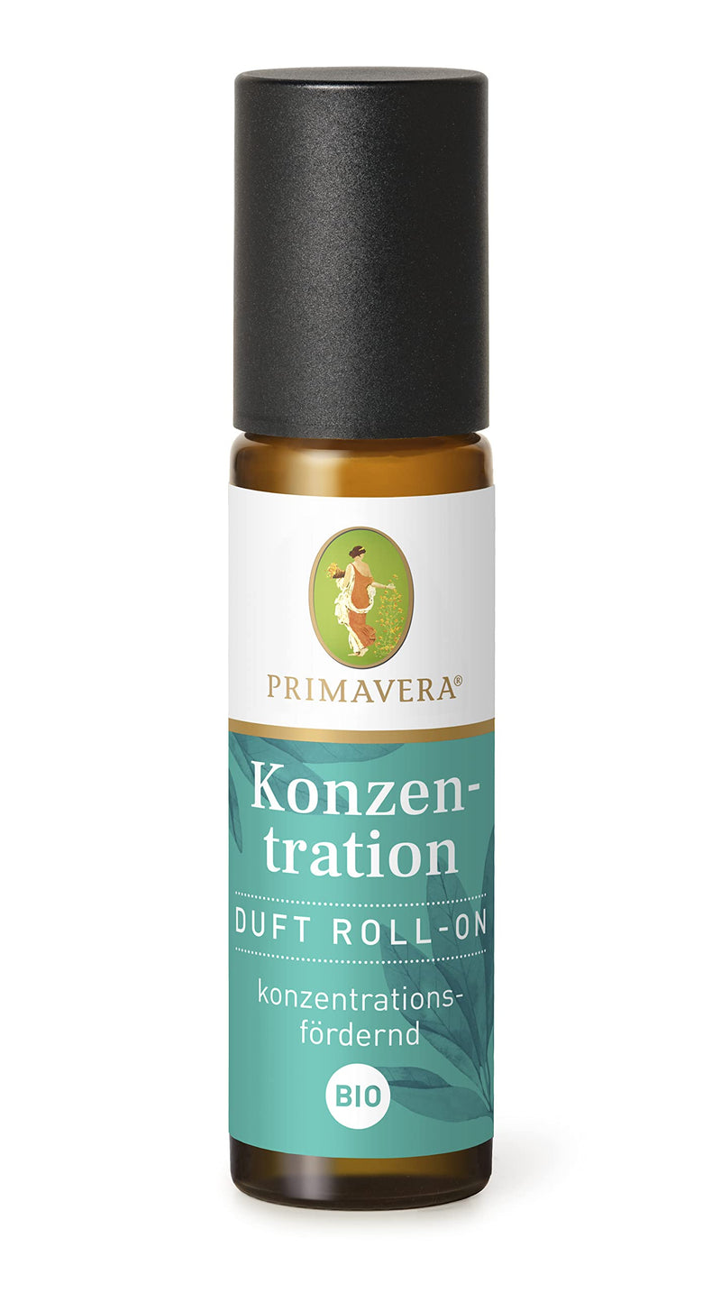 PRIMAVERA Fragrance Roll-On Concentration organic 10 ml - lemon, giant fir and sage - aroma oil, fragrance oil, aromatherapy for on the go - promotes concentration - vegan - NewNest Australia