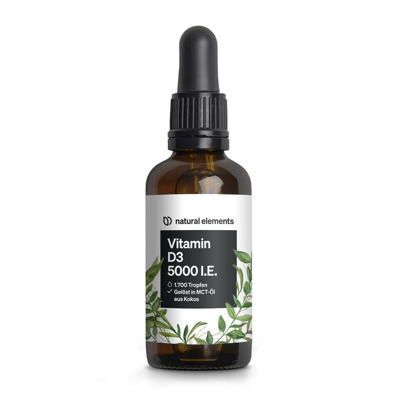 Vitamin D3 - Laboratory tested 5000 IU per drop - 50ml (1700 drops) - In MCT oil from coconut - High dosage, liquid - NewNest Australia