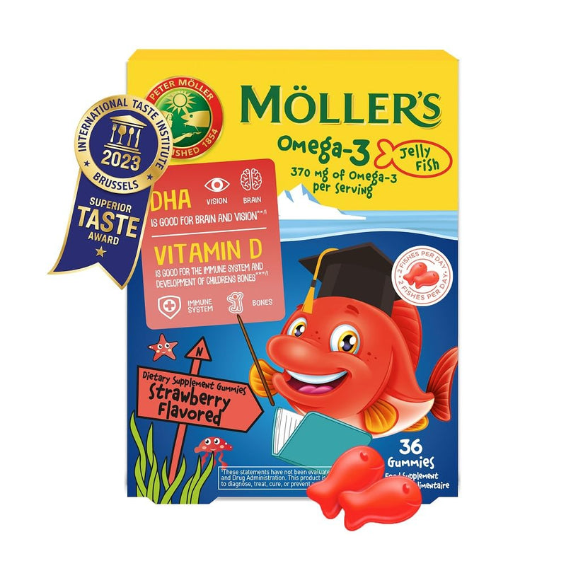 Möller's Omega 3 capsules for children | Natural Omega 3 fish oil with strawberry flavor | With DHA and EPA | Easy to chew | Without gluten, lactose and sugar | 36 pieces of strawberry - NewNest Australia