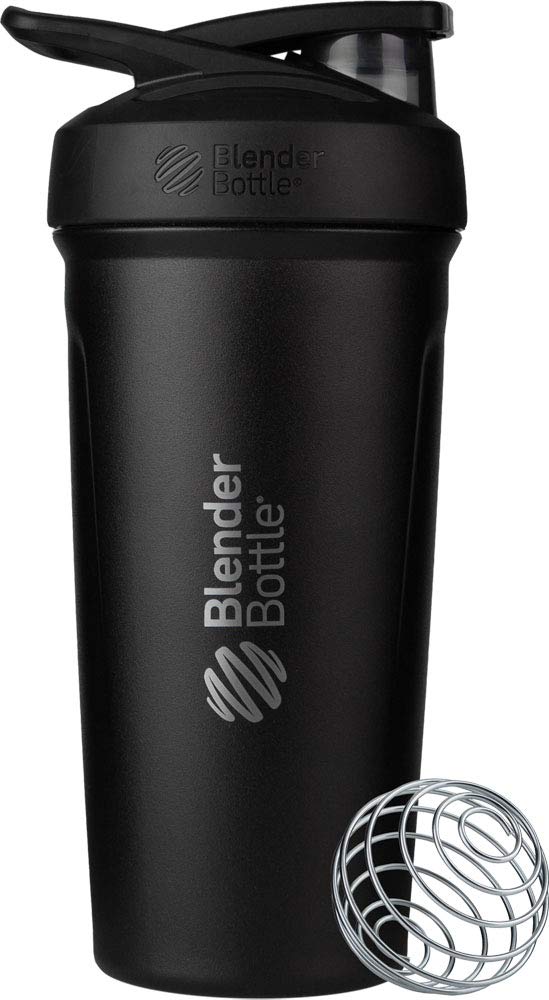 BlenderBottle Strada - stainless steel drinking bottle, thermal bottle with BlenderBall, protein shaker and fitness shaker, BPA free, double-walled, vacuum insulated - black, 710 mL. single - NewNest Australia