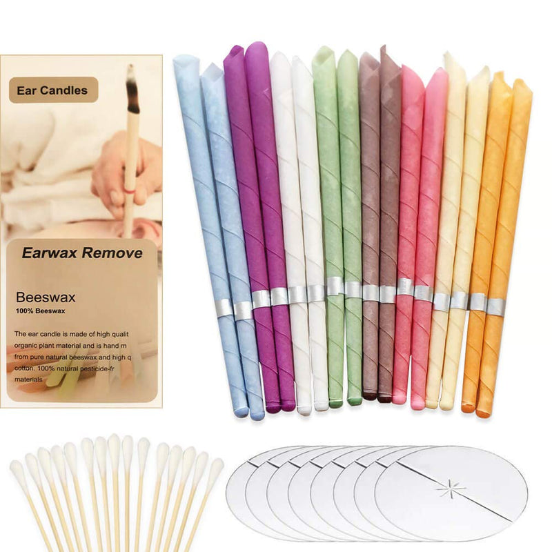 Natural Ear Candles, Beeswax Candle Cones, Fragrance Organic Plant Material, Hollow Cone Candles, Pack Of 16 (8 Colors), Hollow Cone Candles With 8 Protective Discs - NewNest Australia