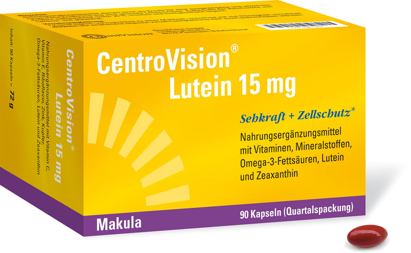 CentroVision Lutein 15 mg - To maintain normal vision, dietary supplement with vitamin C, vitamin E, vitamin B2, zinc, copper, omega-3 fatty acids, lutein and zeaxanthin, 90 pieces (pack of 1) - NewNest Australia