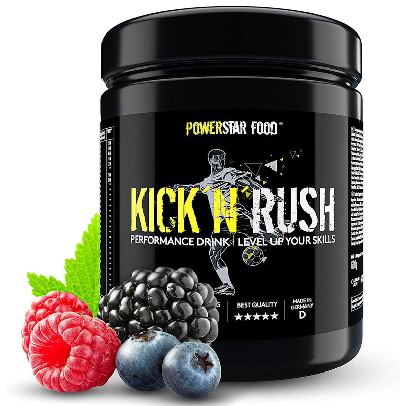 Powerstar Kick'N'Rush Wild Berry 600 G Pre-Workout Booster For Football & Other Ball Sports, Made In Germany, Fitness Powder With Electrolytes & Caffeine, Energy & Endurance In Training - NewNest Australia