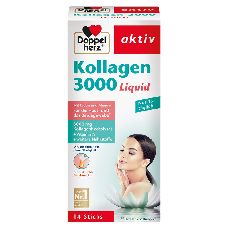Doppelherz Collagen 3000 Liquid Skin + Connective Tissue - With Vitamin A, Zinc And Biotin As A Contribution To The Maintenance Of Normal Skin - 1 X 14 Portion Bag - NewNest Australia