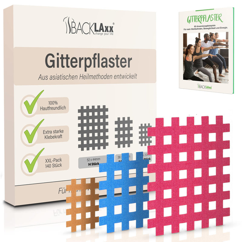 Backlaxx  Grid Tape Pack Of 140 Premium Quality - Grid Plasters Set In 3 Sizes Type Abc - Free Ebook With 60 Application Examples - Acupuncture Plasters Pain Plasters Cross Tape - NewNest Australia
