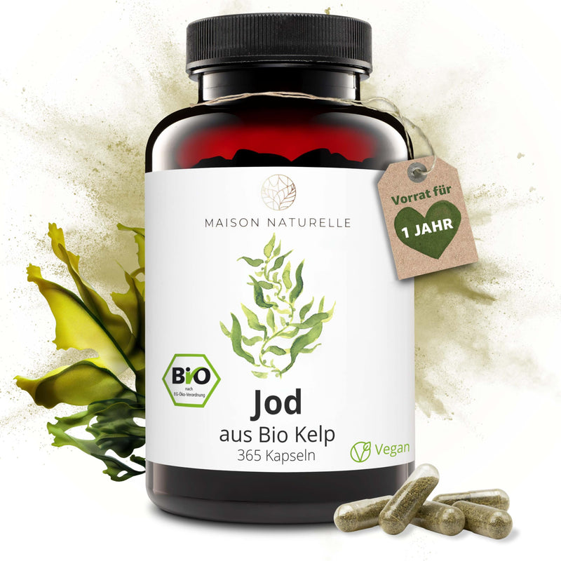 MAISON NATURELLE® IODINE from organic kelp (365 pieces) - 100% pure iodine capsules, extract from brown algae without additives - optimally dosed with 195 µg natural iodine per capsule - iodine tablets - NewNest Australia