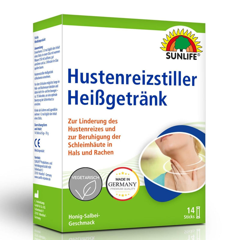 Sunlife Cough Stimulator Hot Drink - 1 X 14 Powder Sticks - Cough Remover With Active Ingredient Rubber Arabic - Honey Sage Flavor - Cough And Sore Throat Remedy - NewNest Australia