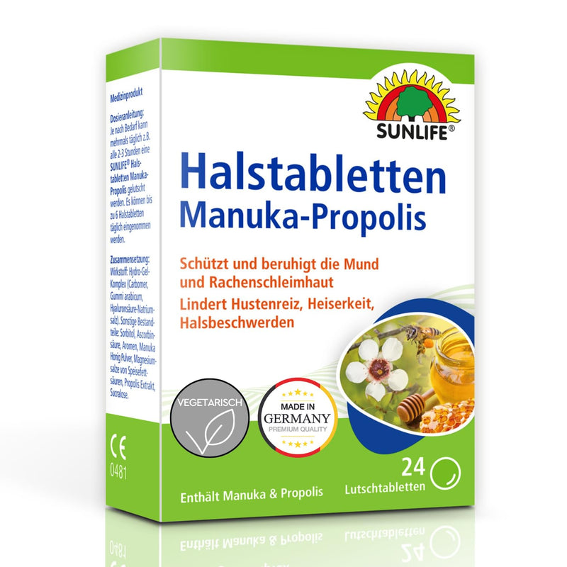 Sunlife Manuka Propolis Throat Tablets 1 X 24 Pieces - Honey Propolis Tablets - Throat Lozenges For Cough - Sore Throat Lozenges - Lozenges With Manuka & Propolis - NewNest Australia