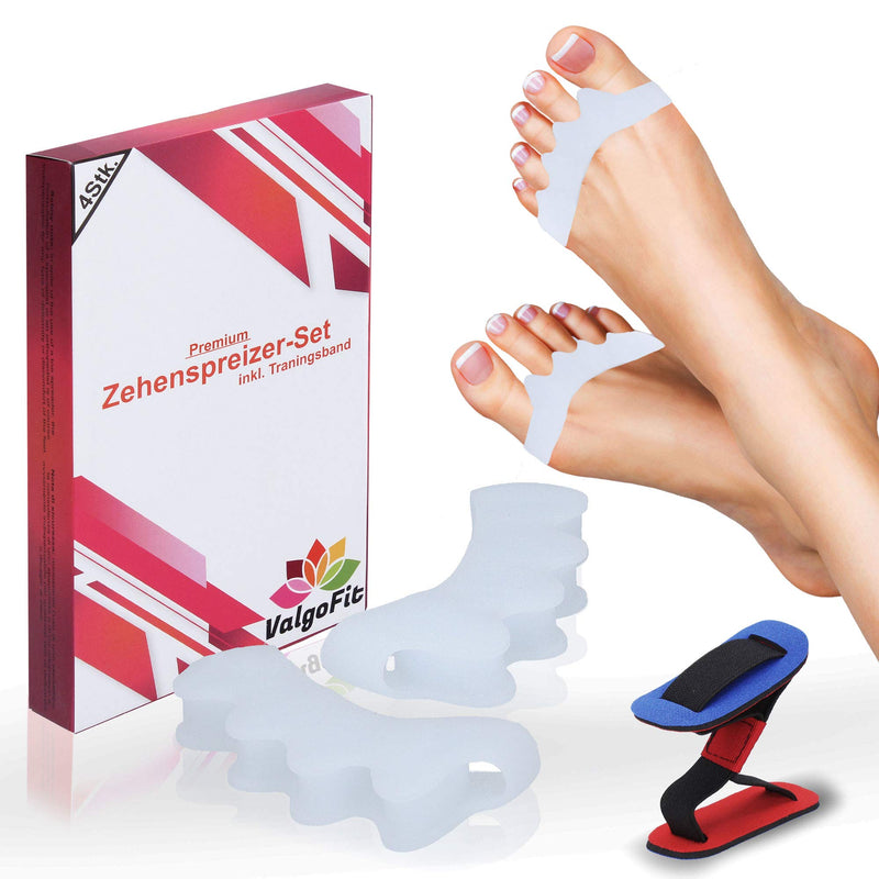 Valgofit® Toe Separator Hallux Valgus Silicone - Pack of 4 - Toe Separator - Correction for All Toes - Soft Bandage, for Men and Women - with Free Training Band and eBook - Chemical-Free - NewNest Australia